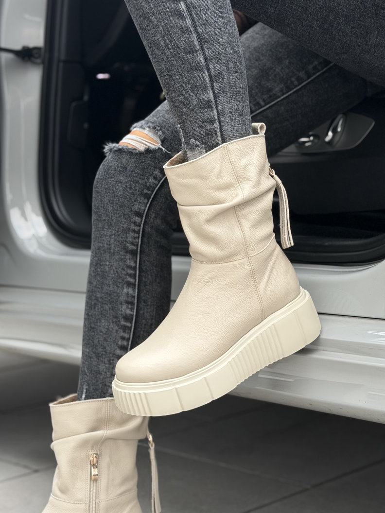 Skórzane ocieplane botki KAZADII LEVIA BEIGE polska produkcja - obrazek 6
