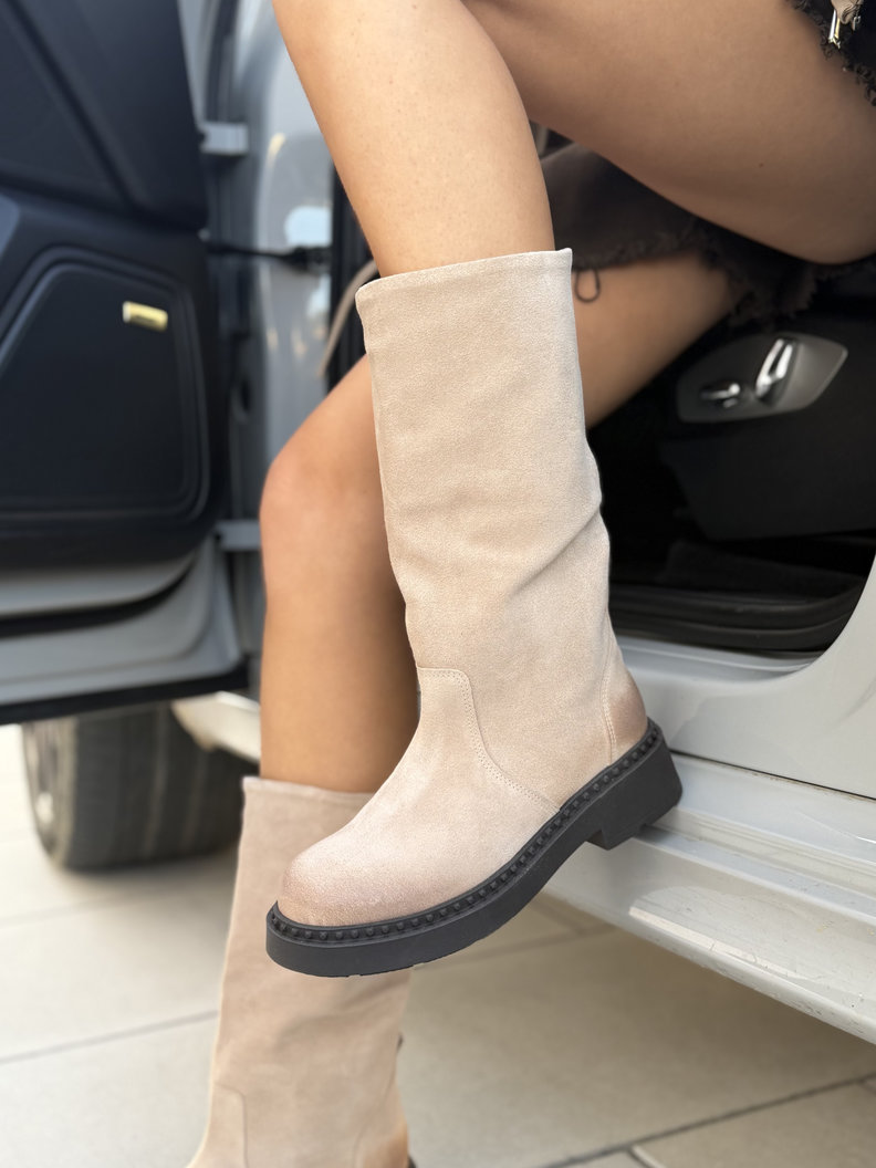 Skórzane ocieplane kozaki damskie zamszowe KAZADII NERINA BEIGE - obrazek 8